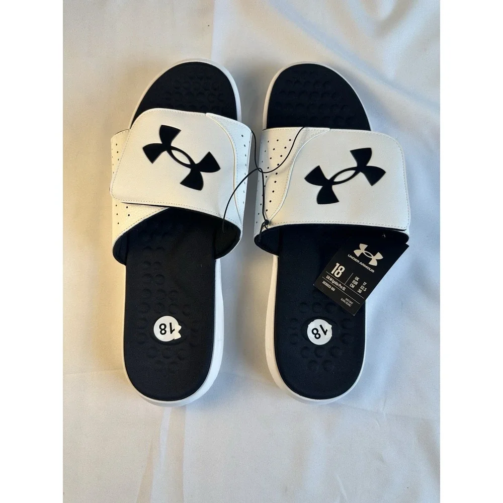 Under Armour Men's Ignite Pro Slide Sandal, Adjustable Comfort Strap, White sz18